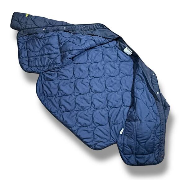 Guelenkke Puffer Bomber Jacket Mens Navy 3 Eyed Smiley Face Patch Streetwear M - Picture 3 of 7